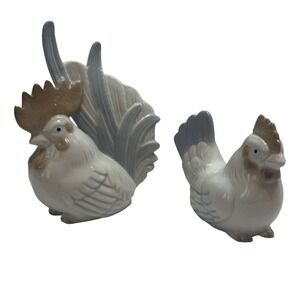 Ceramic Chicken and‎ Rooster Figurine Set Farmhouse Decor Home Accents